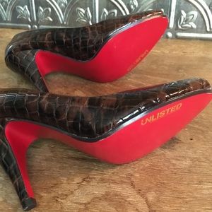 Unlisted by K. Cole Patent Leather Crocodile Heels